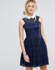 Chi Chi London Structured Lace Skater Dress With Contrast Collar at asos com at Asos