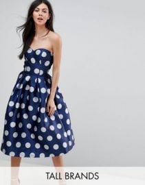 Chi Chi London Tall Structured Bandeau Midi Dress in Polkadot at asos com at Asos