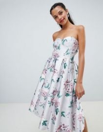 Chi Chi London floral printed bandeau midi dress at asos com at Asos