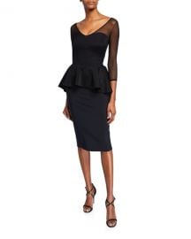 Chiara Boni La Petite Robe Arquette Illusion 3 4-Sleeve Peplum Cocktail Dress at Neiman Marcus