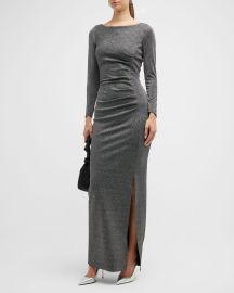 Chiara Boni La Petite Robe Bateau Neck Shimmer Column Gown at Neiman Marcus