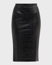 Chiara Boni La Petite Robe Crocodile-Embossed Faux Leather Midi Skirt at Neiman Marcus