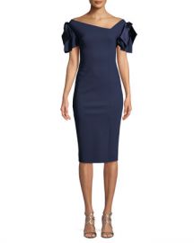 Chiara Boni La Petite Robe Dvora Satin Bow-Shoulder Cocktail Dress at Neiman Marcus