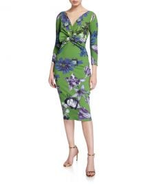 Chiara Boni La Petite Robe Floral V-Neck Knot-Front 3 4-Sleeve Dress at Neiman Marcus