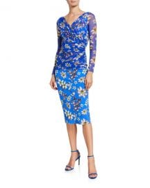 Chiara Boni La Petite Robe Floral V-Neck Long Sleeve Illusion Overlay Dress at Neiman Marcus