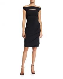 Chiara Boni La Petite Robe Melania Off-the-Shoulder Cap-Sleeve Dress w  Front Cutout at Neiman Marcus