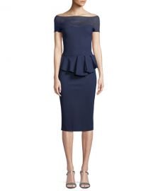 Chiara Boni La Petite Robe Nabelle Illusion Dress w  Peplum Waist at Neiman Marcus