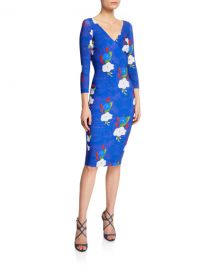 Chiara Boni La Petite Robe Naktis Floral-Print V-Neck 3 4-Sleeve Bodycon Dress at Neiman Marcus