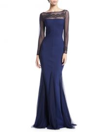 Chiara Boni La Petite Robe Nieves Embroidered Illusion Trumpet Gown at Neiman Marcus