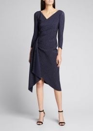 Chiara Boni La Petite Robe Pinstriped V-Neck Ruched Dress with Sash at Bergdorf Goodman