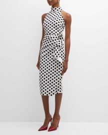 Chiara Boni La Petite Robe Polka-Dot Ruffle Mock-Neck Midi Dress at Neiman Marcus