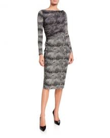 Chiara Boni La Petite Robe Snake-Print Long-Sleeve Dress with Sheer Bodice Overlay at Neiman Marcus