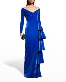 Chiara Boni La Petite Robe Trinity V-Neck Side-Drape Velvet Gown at Neiman Marcus