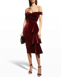 Chiara Boni La Petite Robe Willa Off-Shoulder Side-Drape Velvet Dress at Neiman Marcus