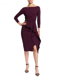 Chiara Boni La Petite RobeAfissa Boat-Neck Long-Sleeve Belted Ruffle Dress at Neiman Marcus