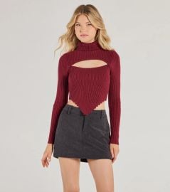 Chic Muse Ribbed Knit Cutout Crop Top vert Windsor at Windsor