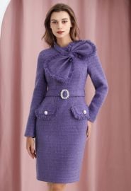 Chic Wish Bowknot Metallic Tweed Belted Dress at Chicwish