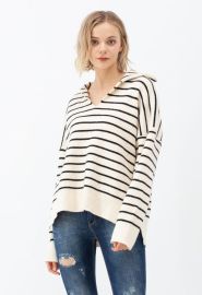 Chic Wish V Neck Flaop Collar Hi Lo Sweater at Chic Wish