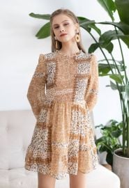 Chic wish Paisley Floret Shirred Chiffon Dress at Chic Wish