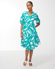 Chico s Green Leaf Print Poplin Dress at Chicos