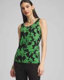 Chico s Touch of Cool Floral Polished Tank in Verdant Green at Chicos