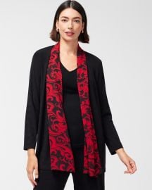 Chico s Travelers Chiffon Trim Scroll Print Jacket at Chicos