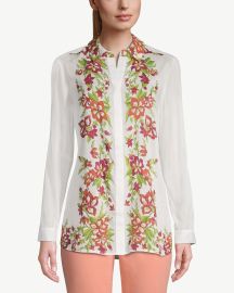 Chicos Flower And Vine Trimmed Button Down Shirt at Chicos