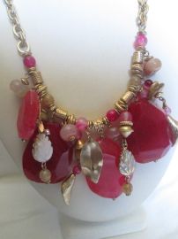 Chicos Pink Glass Slab Mother of Pearl Gold Plated Statement Necklace - at Etsy