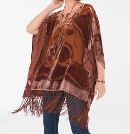 Chicos Womens Burnout Velvet Poncho Ruana Fringe Mahogany Boho Festival NWOT SM eBay at eBay