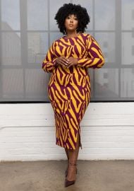 Chidima Women39s African Print Stretch Midi Dress Gold Zebra Abstract at D'iyanu