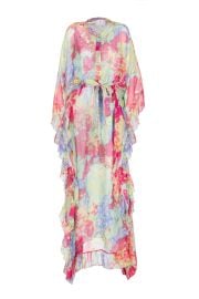 Chiffon Kaftan With Ruffled Finishings in Abstract Flowers at Luisa Beccaria
