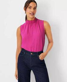 Chiffon Mixed Media Ruffle Mock Neck Top at Ann Taylor