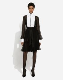 Chiffon midi shirt dress with piqu cuffs and shirt front in Black for Women DolceampGabbana US at Dolce & Gabbana