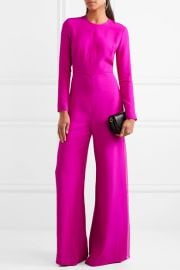 Chiffon-paneled silk-crepe jumpsuit by Adam Lippes at Net A Porter