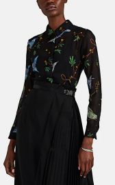 Chika Bird- & Floral-Motif Silk Chiffon Blouse at Barneys