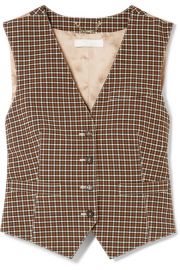 Chlo   - Checked woven and satin-jacquard vest at Net A Porter