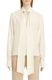 Chlo   Ring Detail Tie Neck Silk Cr  pe de Chine Blouse   Nordstrom at Nordstrom