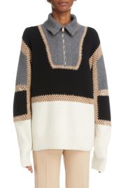 ChloColorblock Wool Cashmere Quarter Zip Sweater at Nordstrom