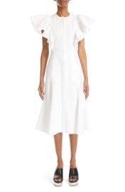 ChloRuffle Detail Cotton Poplin Dress at Nordstrom