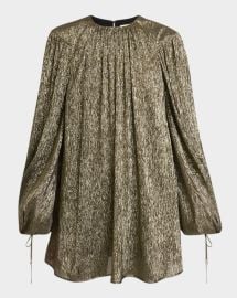 Chloe Balloon Sleeve Metallic Silk Mini Dress at Neiman Marcus