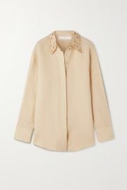 Chloe Broderie anglaise trimmed linen shirt at Net a Porter