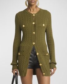 Chloe Cable-Knit Cardigan with Gold-Tone Buttons at Neiman Marcus