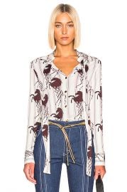 Chloe Horse   Stripe Print Top in White   Brown   FWRD at Forward