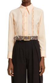 Chloe Lace Inset Button Up Silk Blouse at Nordstrom