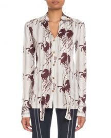 Chloe Long-Sleeve Button-Front Horse-Print Viscose Jersey Blouse at Neiman Marcus