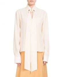 Chloe Long-Sleeve Open-Neck Silk Crepe de Chine Blouse w  Ring Scarf at Neiman Marcus