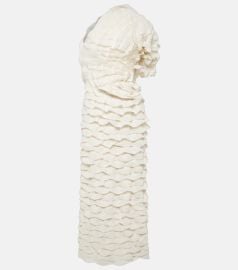 Chloe One Shoulder Long Fitted Dress With Knit Ruffles in Iconic Milk at Mytheresa