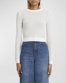 Chloe Pointelle Knit Cropped Crew Neck Sweater at Neiman Marcus