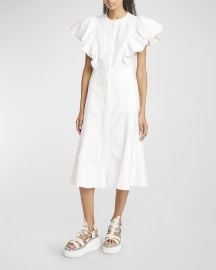 Chloe Poplin Shirtdress with Flutter Sleeves at Neiman Marcus