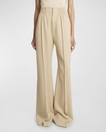 Chloe Soft Wool Pleated Wide-Leg Trousers at Neiman Marcus